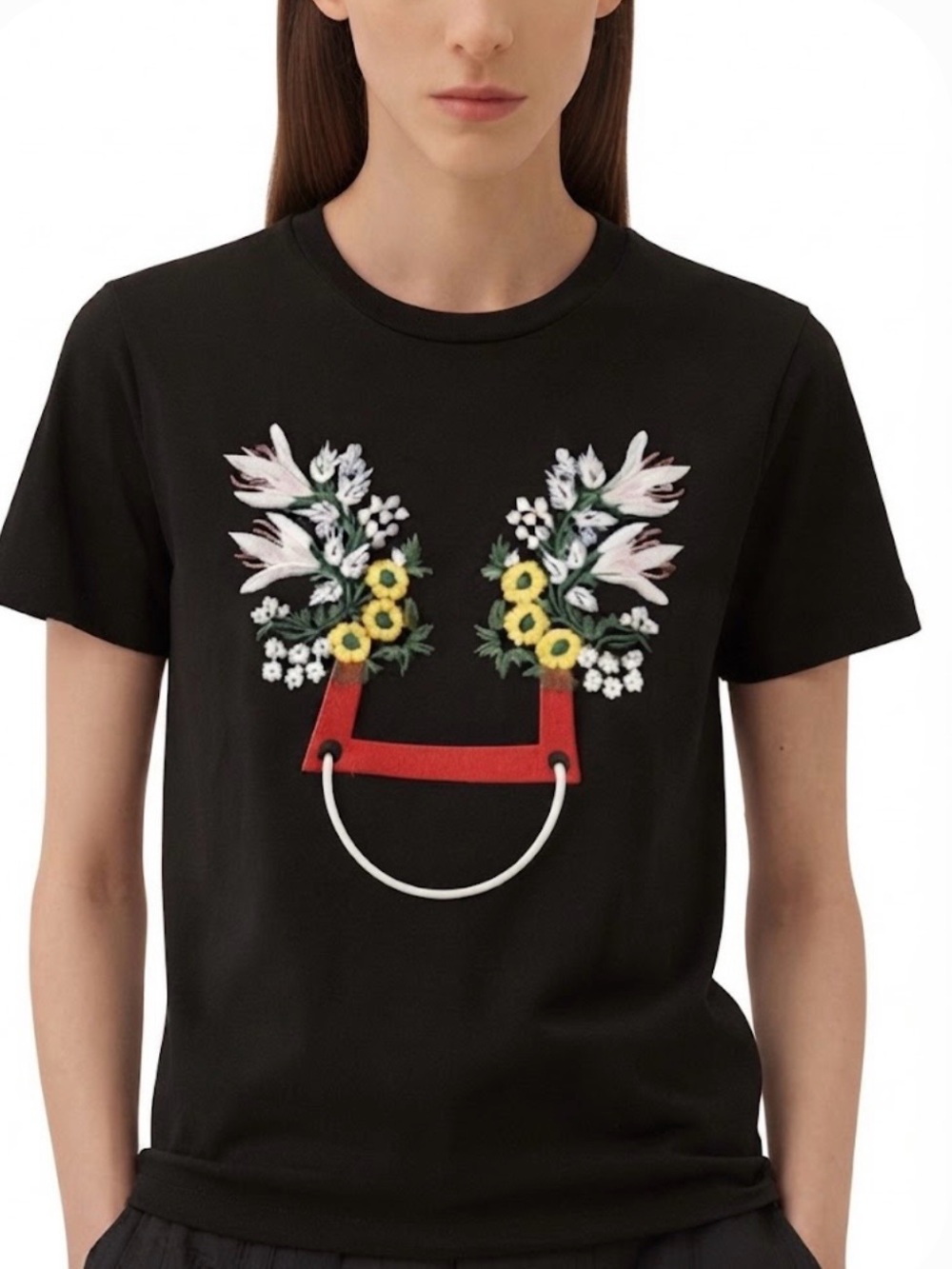 AkiraNaka Flower Motive Embroidered T-Shirt Top Japan